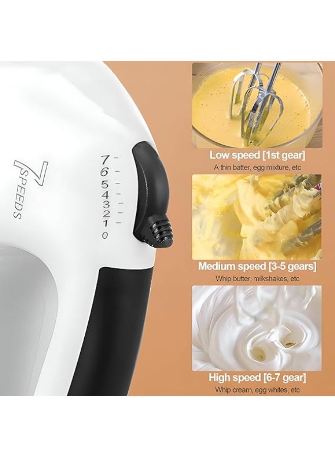 خلاط كهربائي يدوي بسبع سرعات مع مضرب يدوي وقضبان من الفولاذ المقاوم للصدأ وملحق للعجين، مثالي للخبز والميلك شيك والمعجنات، بقوة 260 واط، للاستخدام في المطبخ - Image 3